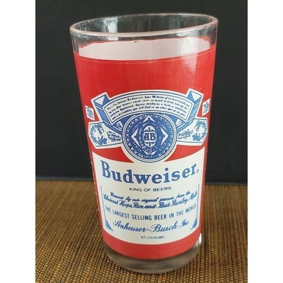 VINTAGE BUDWEISER Beer Red Label Bar Drinking Glass Tumbler VTG - Picture 1 of 9